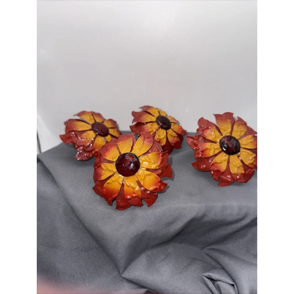 Pier 1 Imports Enamel Metal Napkin Rings Spring Summer Poppy Flowers Sunflower